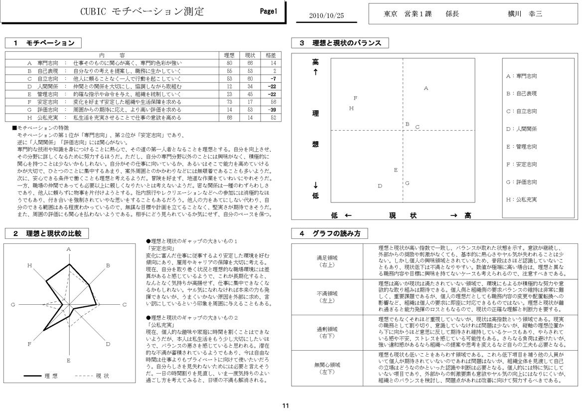 意欲・やる気と環境のバランス 検査結果の参考画像